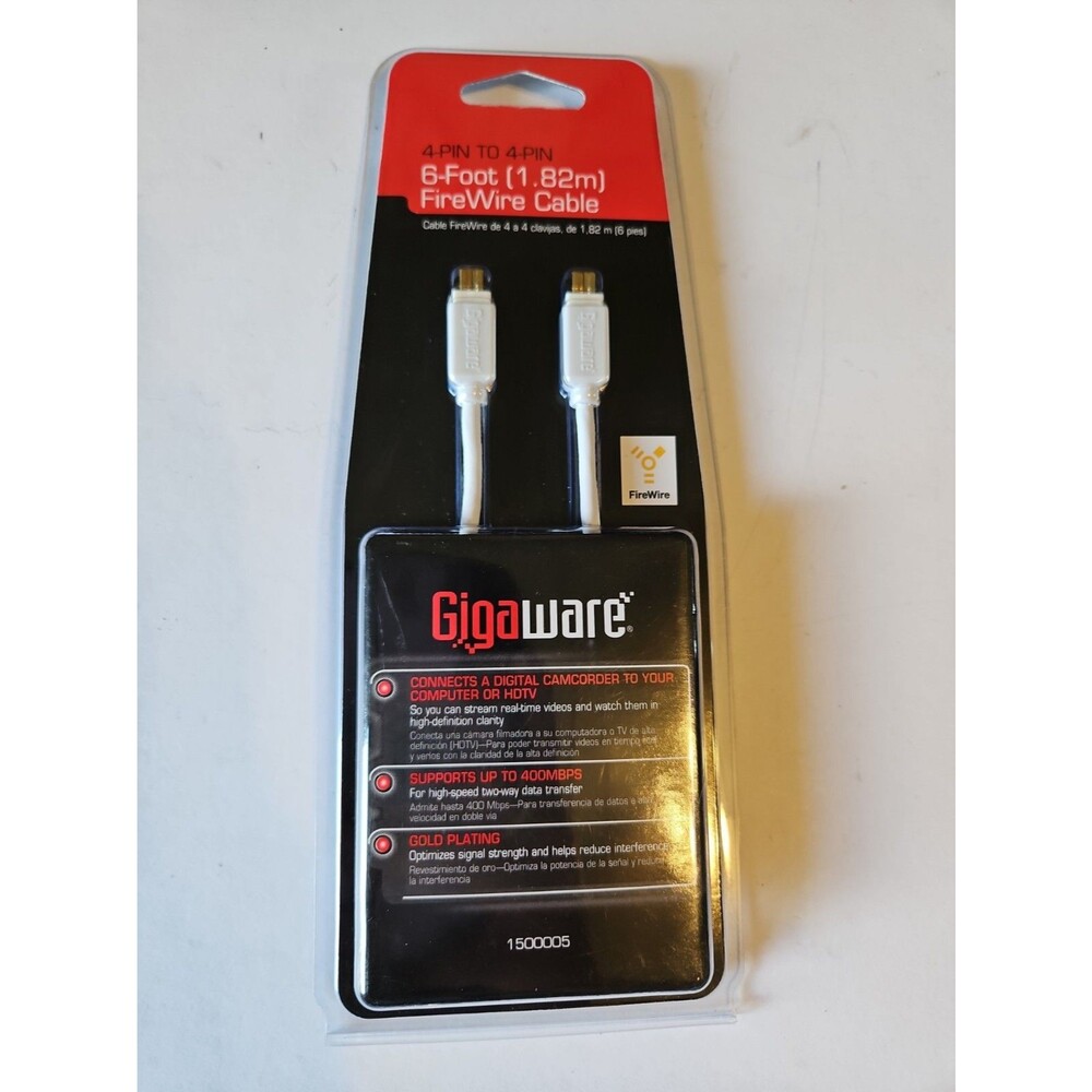 Gigaware 6-foot (1.82m) 4-pin to 4-pin FireWire cable (part number 1500005)